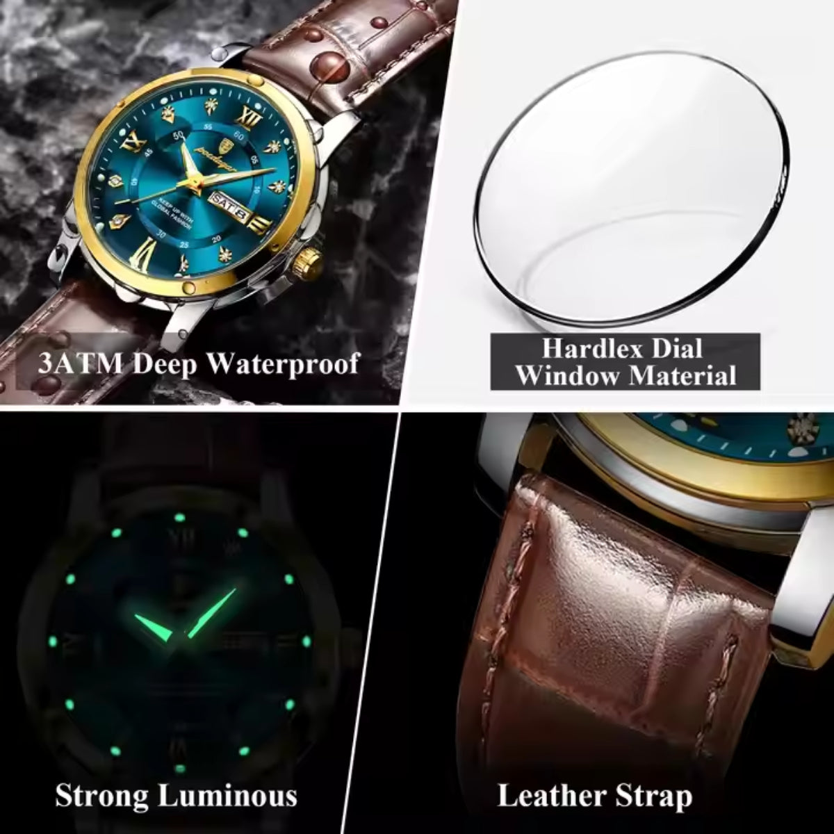 New Leather Waterproof Mens Wristwatch Clock