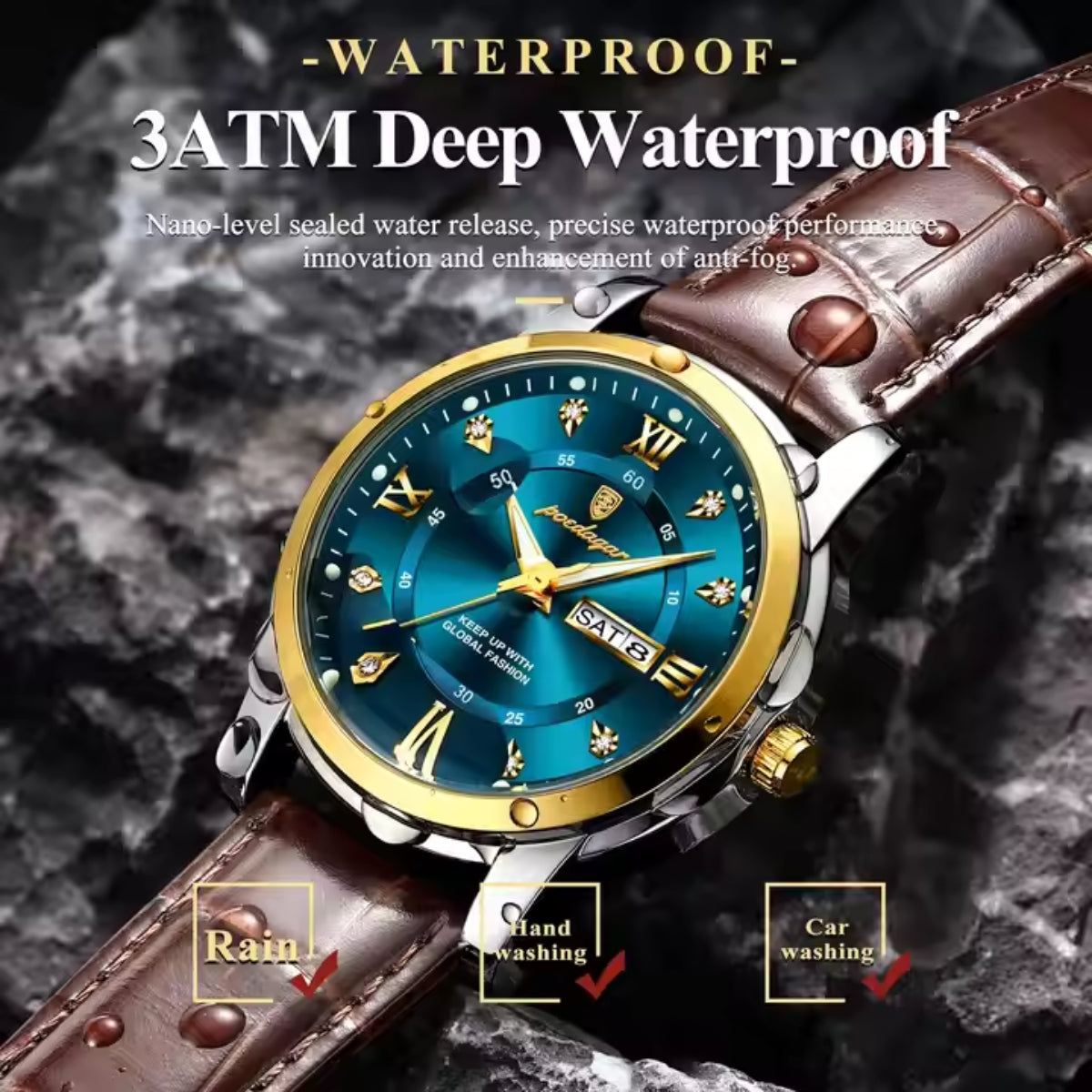 New Leather Waterproof Mens Wristwatch Clock