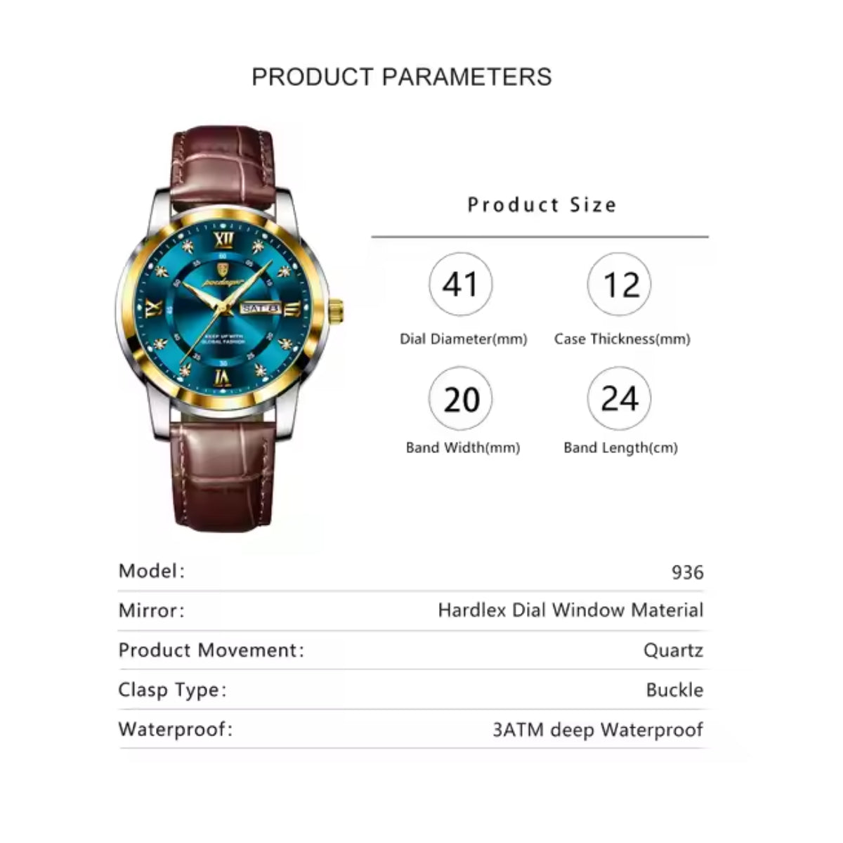 New Leather Waterproof Mens Wristwatch Clock