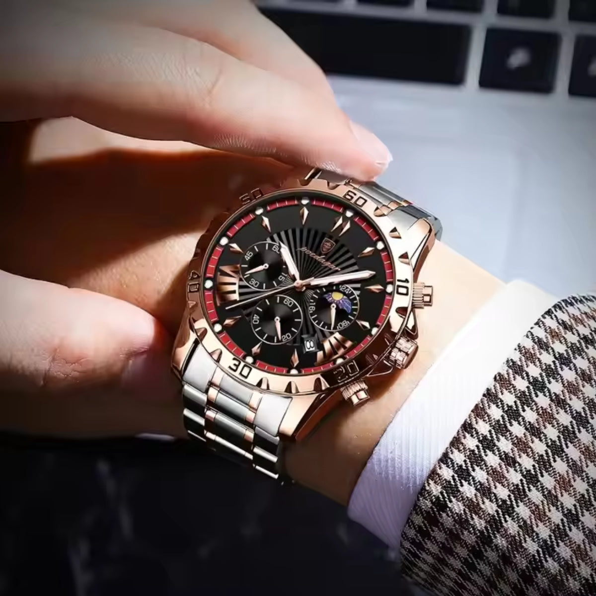 Luminous Men Quartz Watches Chronograph Stainless Steel Wristwatch