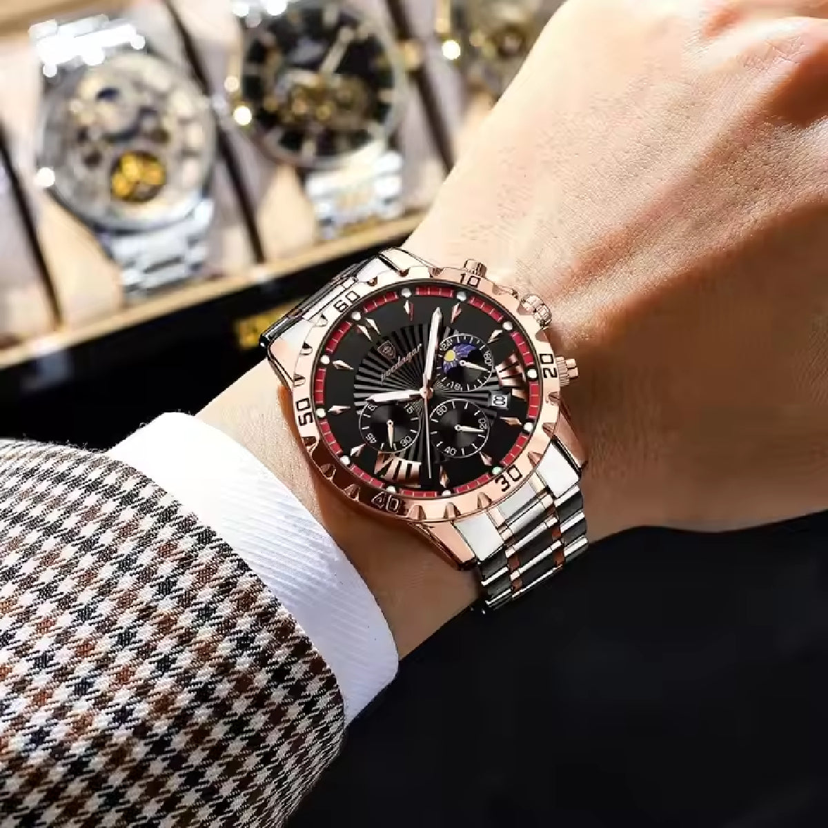 Luminous Men Quartz Watches Chronograph Stainless Steel Wristwatch
