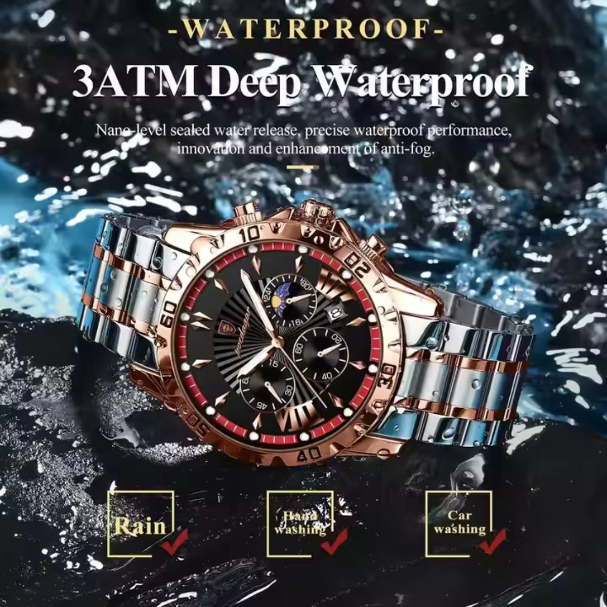 Luminous Men Quartz Watches Chronograph Stainless Steel Wristwatch