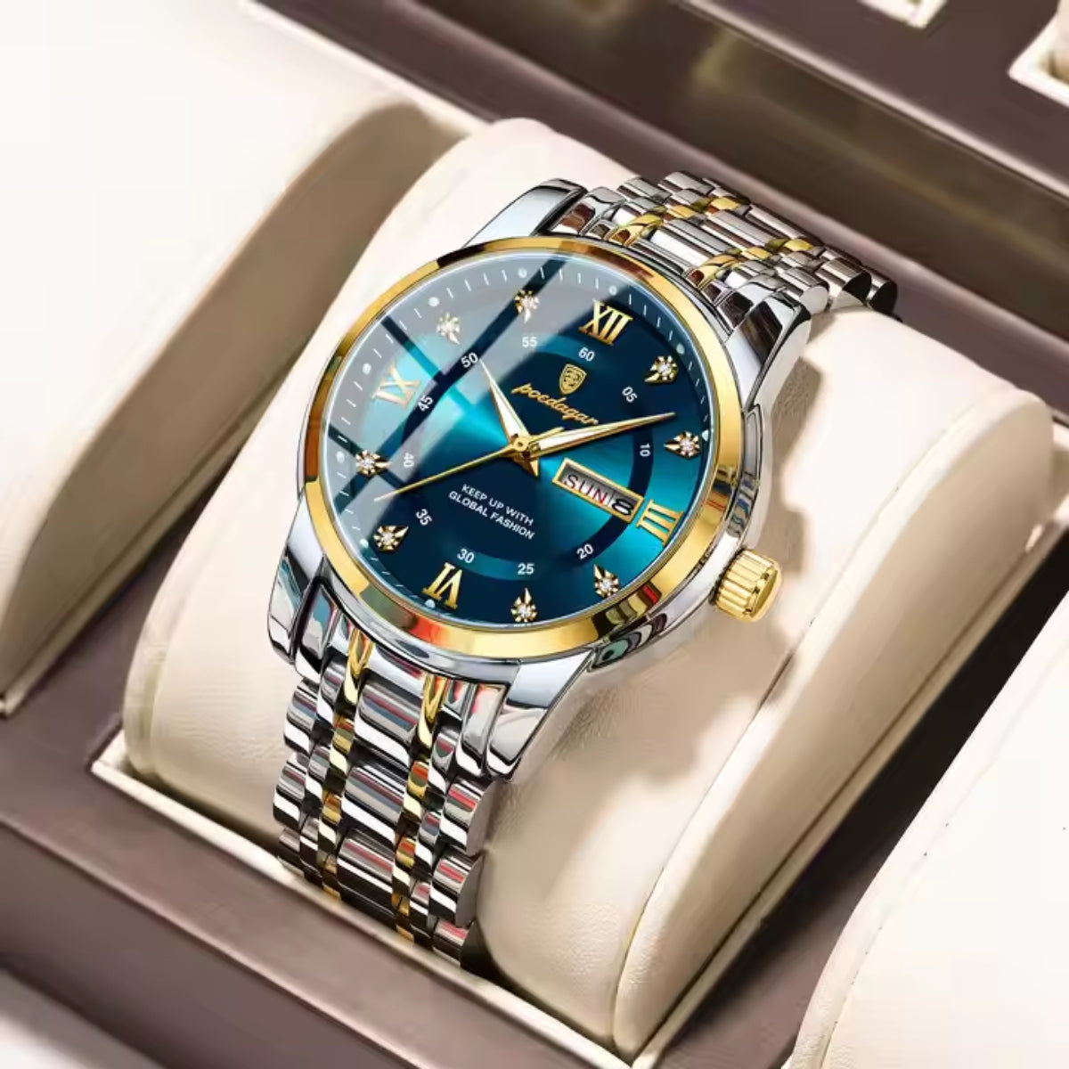 Top Men Luxury Wristwatch Waterproof Luminous Date Week Mens Watches Stainless Steel Quartz Watch