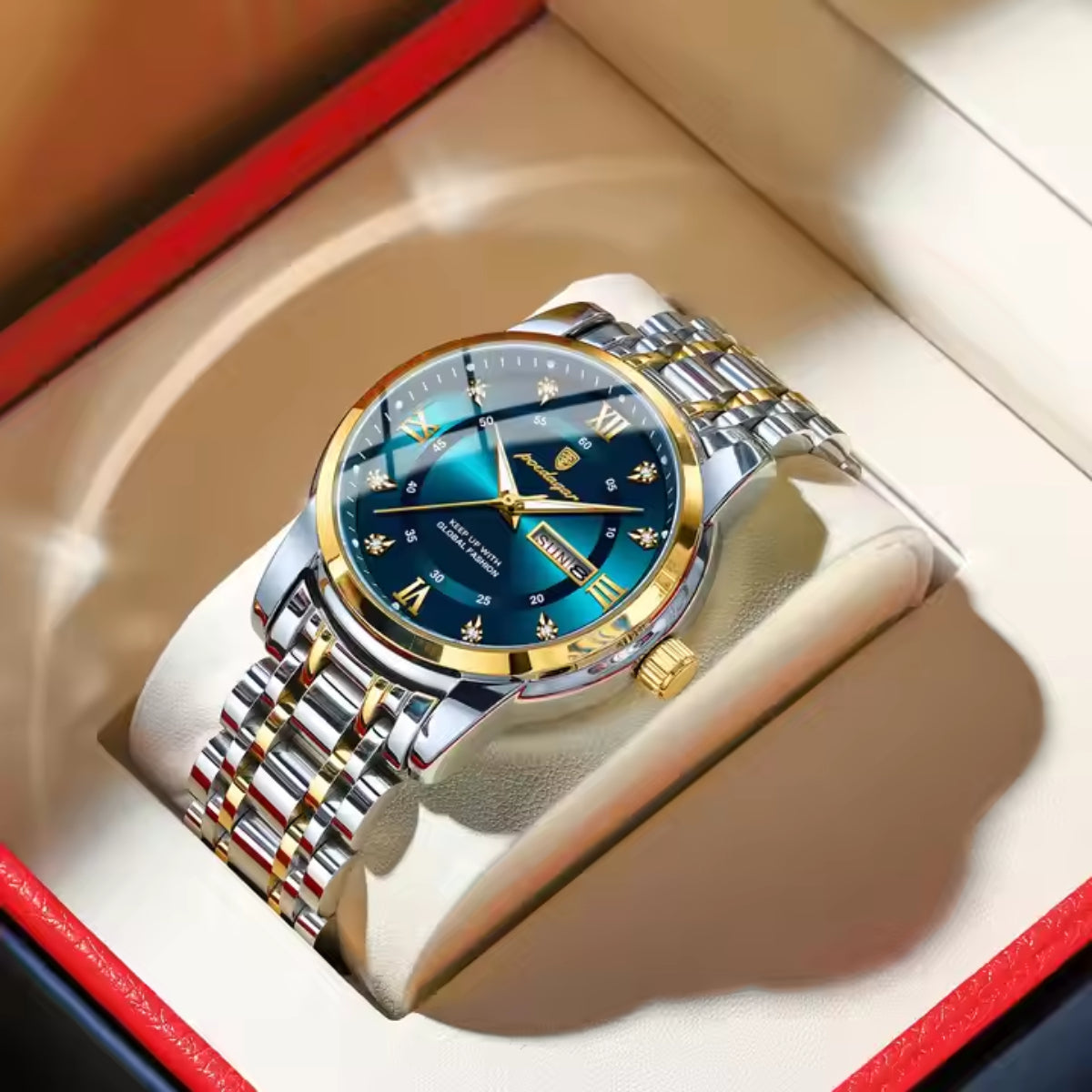 Top Men Luxury Wristwatch Waterproof Luminous Date Week Mens Watches Stainless Steel Quartz Watch