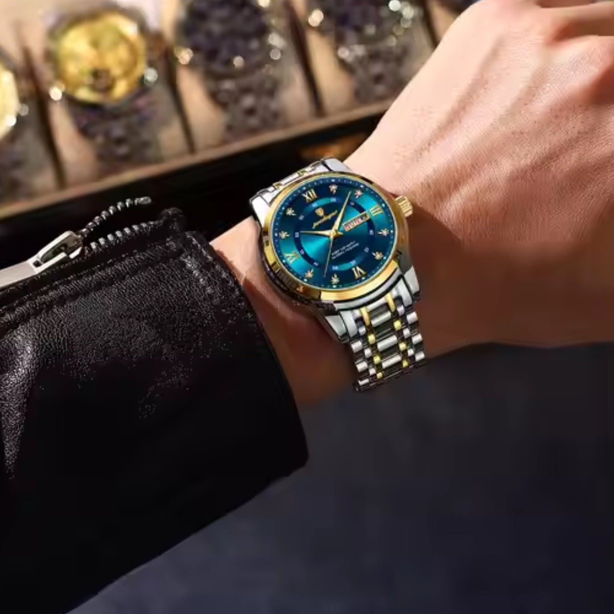 Top Men Luxury Wristwatch Waterproof Luminous Date Week Mens Watches Stainless Steel Quartz Watch