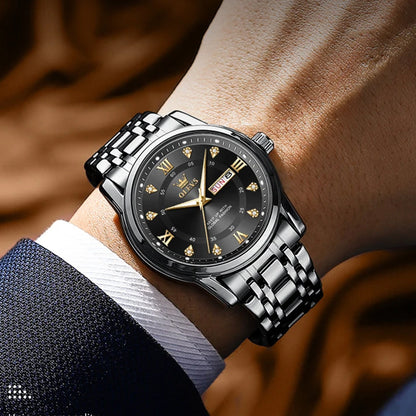 Classic Business Men's Black Color Wristwatch Dual Calendar Waterproof Men's Watches