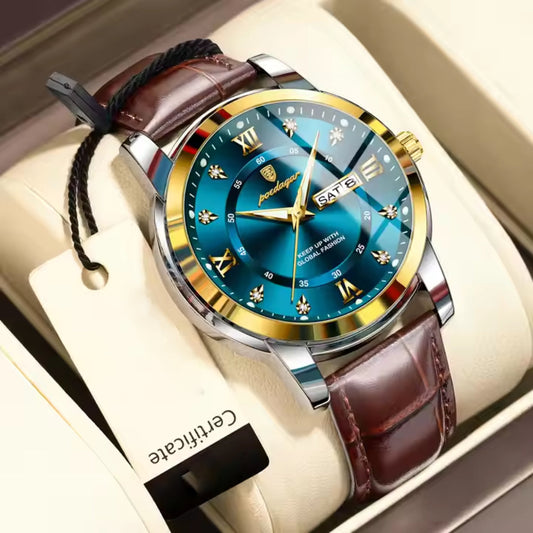 New Leather Waterproof Mens Wristwatch Clock