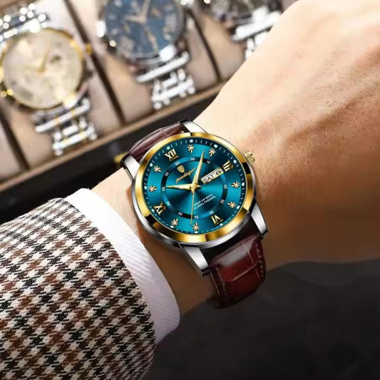 New Leather Waterproof Mens Wristwatch Clock