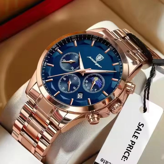 Luminous Stainless Steel Band Waterproof Multifunction Quartz Watch