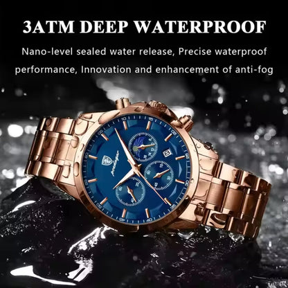 Luminous Stainless Steel Band Waterproof Multifunction Quartz Watch