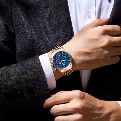 Luminous Stainless Steel Band Waterproof Multifunction Quartz Watch