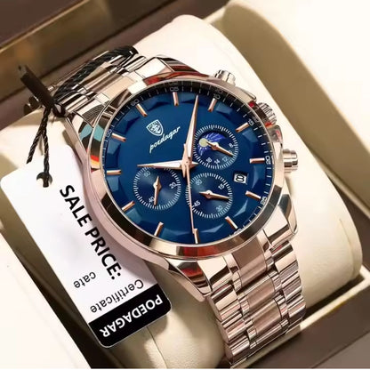 Luminous Stainless Steel Band Waterproof Multifunction Quartz Watch
