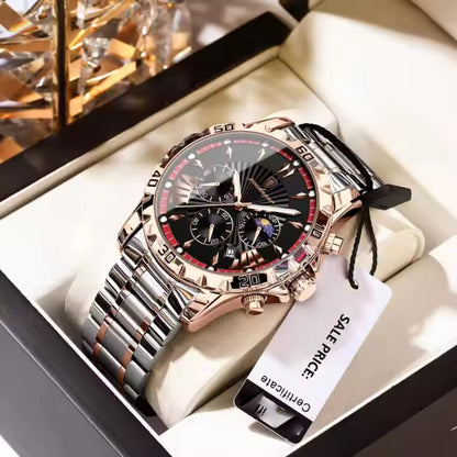 Luminous Men Quartz Watches Chronograph Stainless Steel Wristwatch