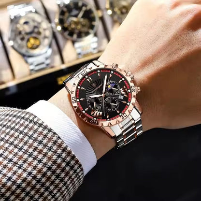 Luminous Men Quartz Watches Chronograph Stainless Steel Wristwatch