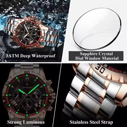 Luminous Men Quartz Watches Chronograph Stainless Steel Wristwatch