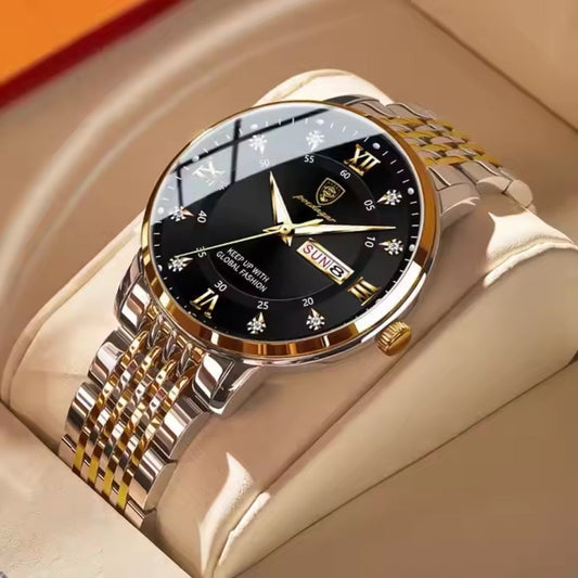 New Arrive Men Watches Stainless Steel Black Waterproof Luminous Japan Quartz Business Casual Simple Luxury Clock