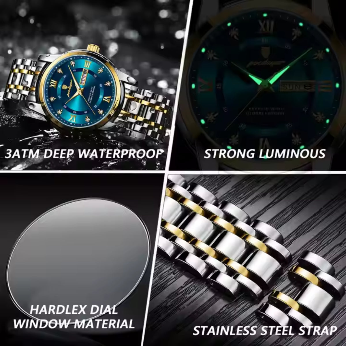 Top Men Luxury Wristwatch Waterproof Luminous Date Week Mens Watches Stainless Steel Quartz Watch