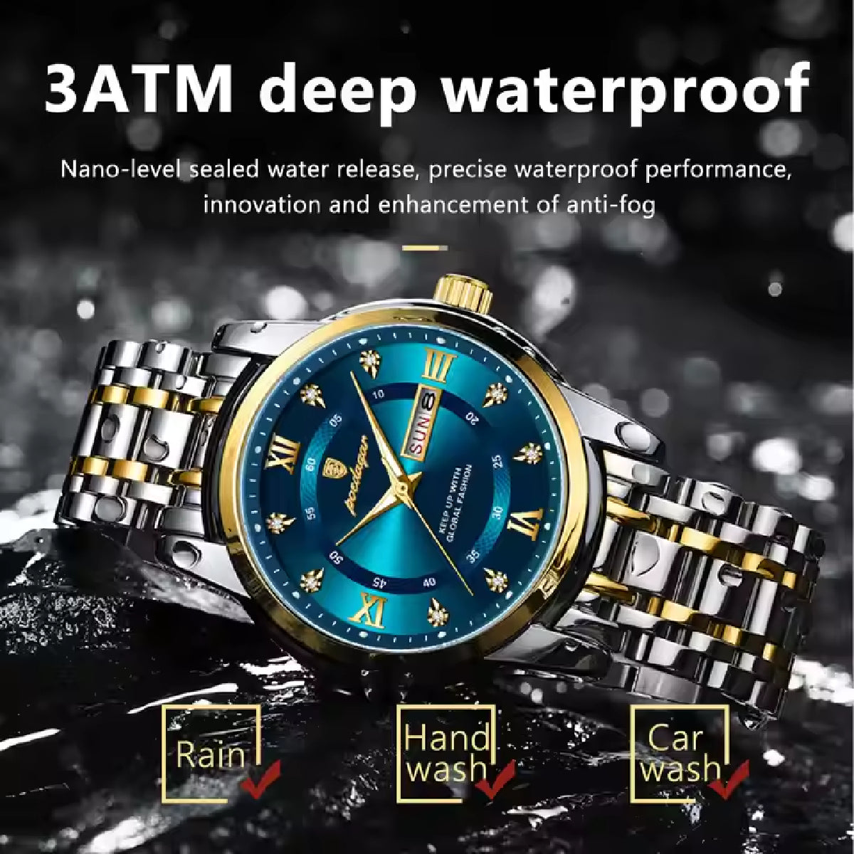 Top Men Luxury Wristwatch Waterproof Luminous Date Week Mens Watches Stainless Steel Quartz Watch