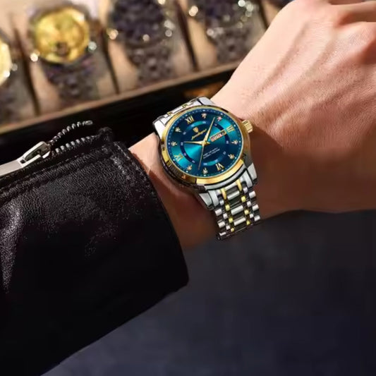 Top Men Luxury Wristwatch Waterproof Luminous Date Week Mens Watches Stainless Steel Quartz Watch